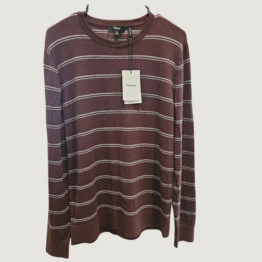 Theory Medium Riland Chianti Striped Mens Wool Blend Pullover Sweater NWT